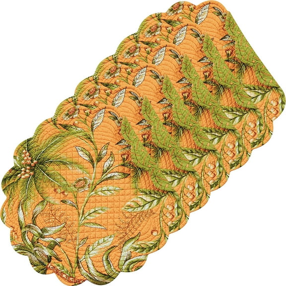 Barbados Sunset Cotton Quilted Round Reversible Placemats Set of 6, 17"