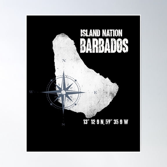 Barbados Travel Island Coordinates Map Poster Wall Art, Modern Wall Decor, 24x36 UNFRAMED