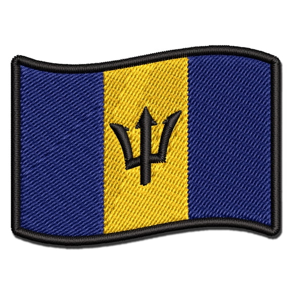 Barbados with Waving Flag Cute Applique Multi-Color Embroidered Iron-On Patch - 2.0 Inch Mini