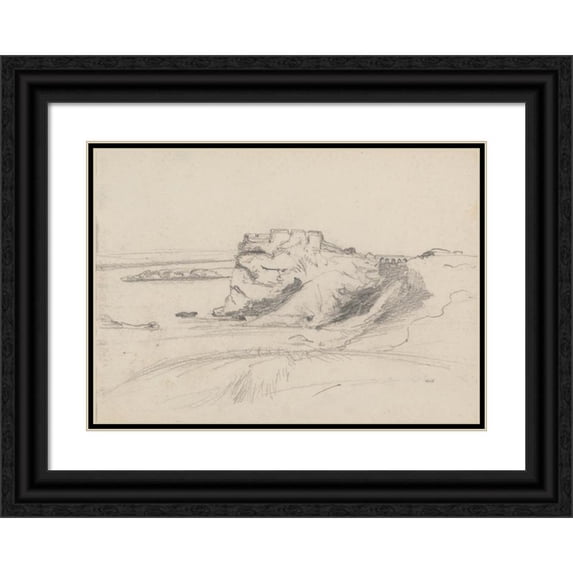 Barbara Bodichon 18x14 Black Ornate Wood Framed Double Matted Museum Art Print Titled - Landscape Study with Cliff (1861)