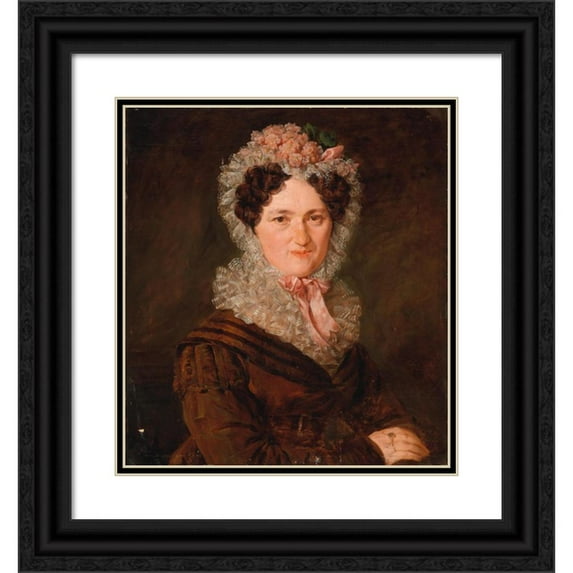 Barbara Krafft 15x16 Black Ornate Wood Framed Double Matted Museum Art Print Titled - Portrait of a Woman with Mob Cap