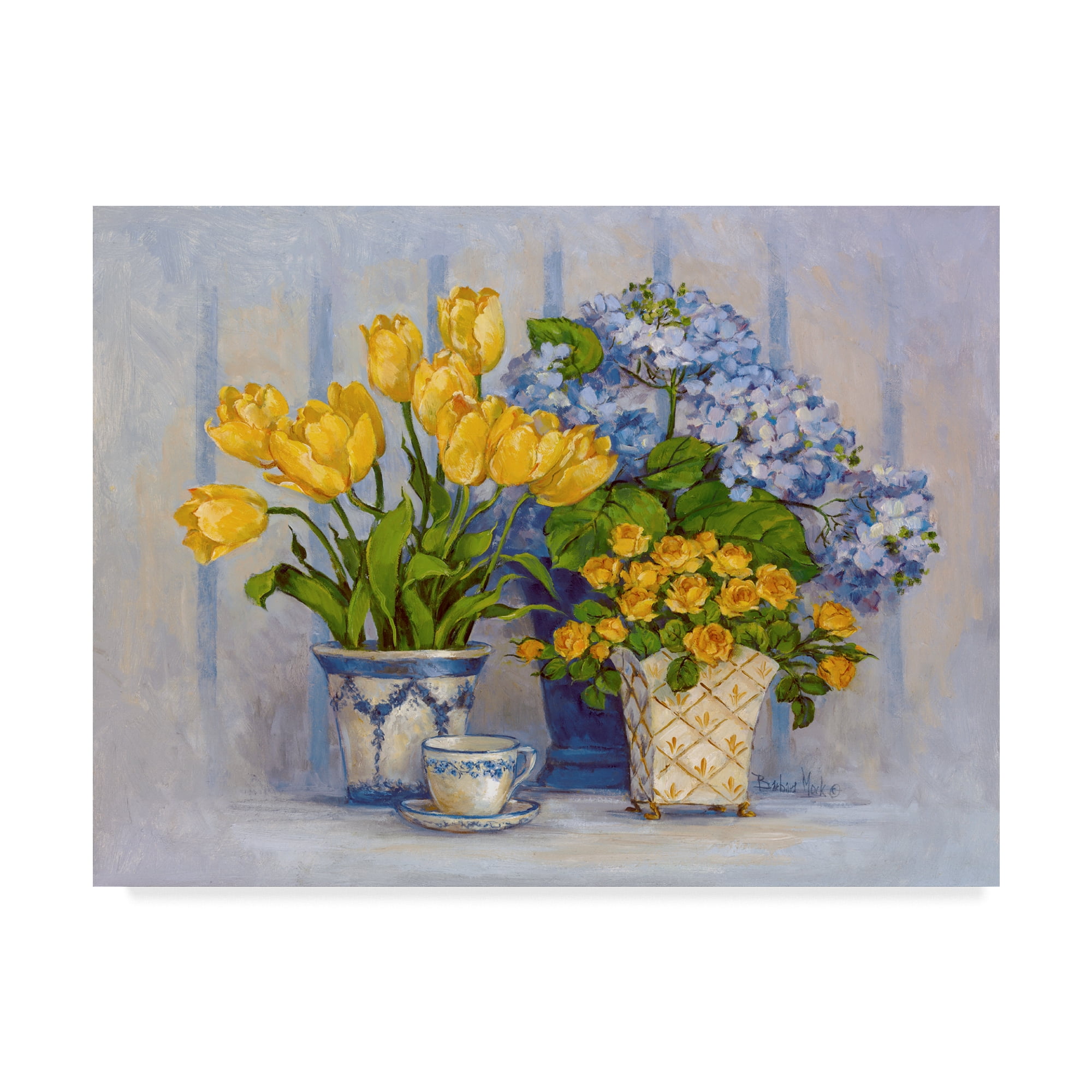 Barbara Mock Blue and Yellow Floral Canvas Art 18'' x 24''