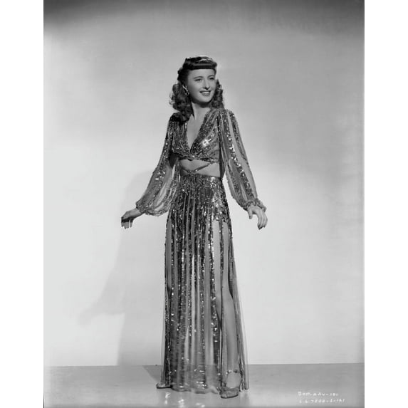 Barbara Stanwyck standing in Dangling Long Dress Classic Portrait Photo Print (8 x 10)