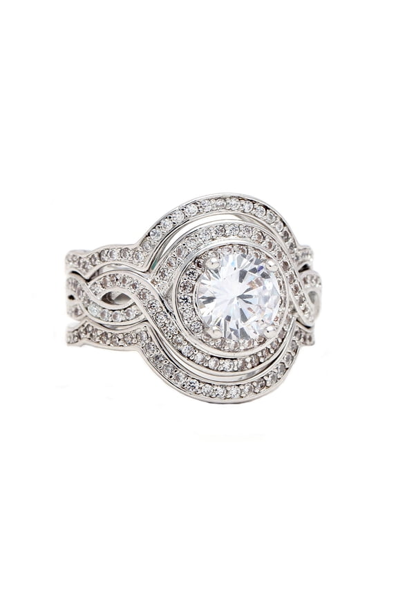 Barbara Wedding Ring Set for Women Halo 3pc Engagement Matching Bands Ginger Lyne Collection