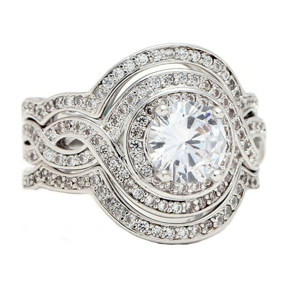 Barbara Wedding Ring Set for Women Halo 3pc Engagement Matching Bands Ginger Lyne Collection