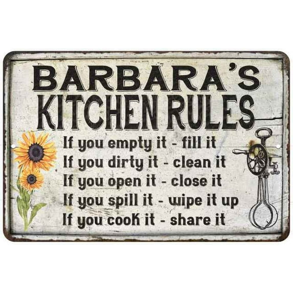 Barbara's Kitchen Rules Chic Sign Vintage Decor 16 x 24 Matte Finish Metal 116240032007