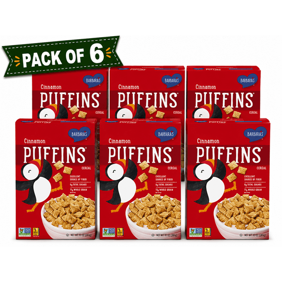 Barbara's Puffins Cinnamon Breakfast Cereal, Case of 10, 10 Ounce Boxes