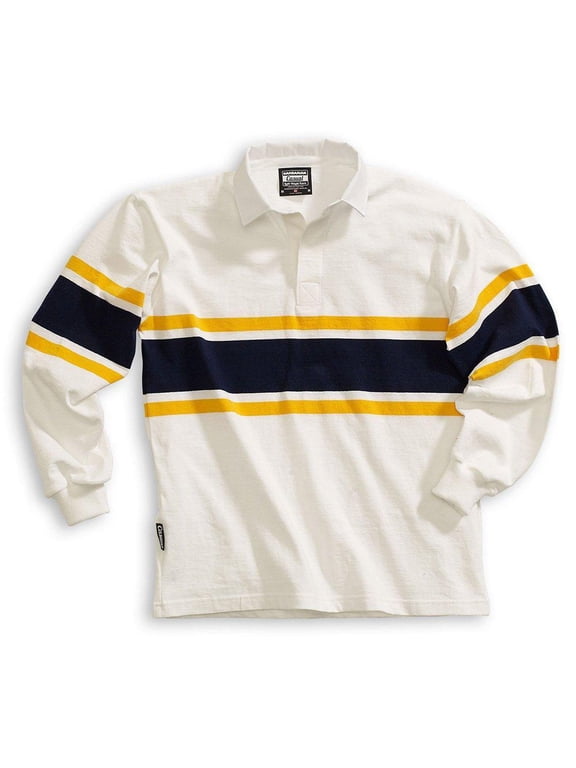 Barbarian Casual Weight Acadia Stripe Rugby Jersey - White/Gold/Navy / Large