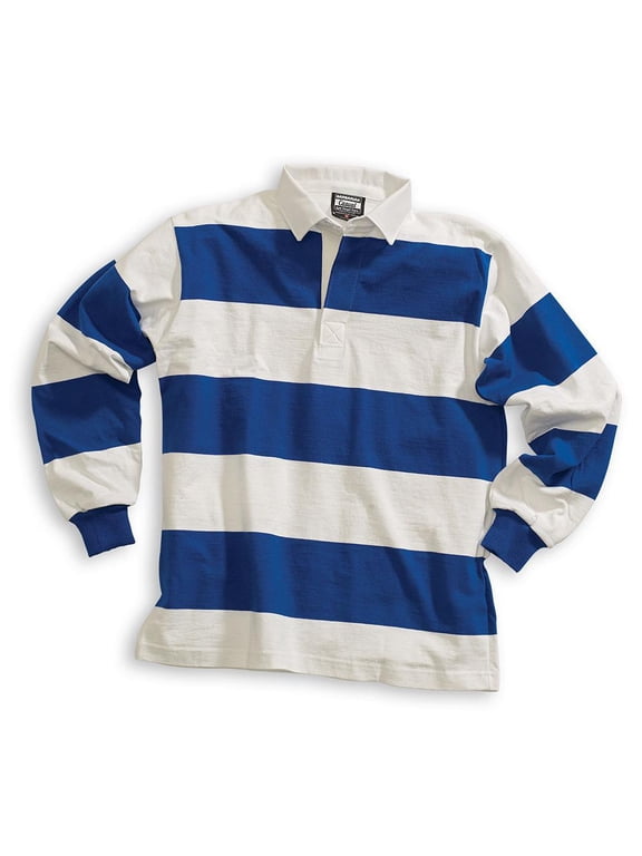 Barbarian Casual Weight Stripe Rugby Jersey - White/Royal / X-Large