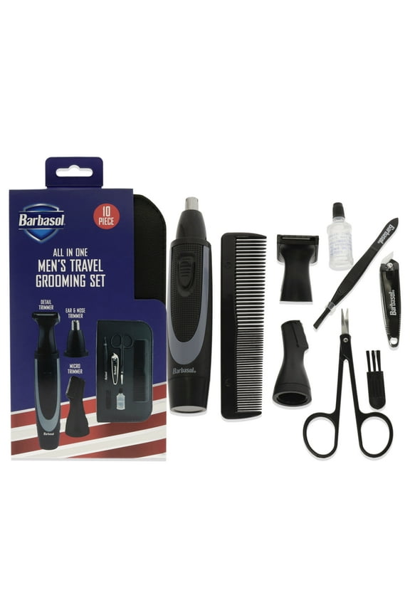 All-In-One Mens Grooming , 10 Pc Comb, Scissors, Tweezers, Nail Clipper, Trimmer, Ear Trimmer, Nose Trimmer, Cleaning Brush, Oil, Storage Case