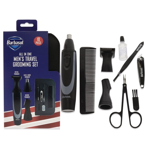 Barbasol All-In-One 10-Piece Grooming Kit for Men w/ Beard Trimmer, Nose & Ear Trimmer, Brush & More