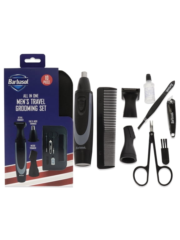 All-In-One 10-Piece Grooming Kit for Men w/ Beard Trimmer, Nose & Ear Trimmer, Brush & More