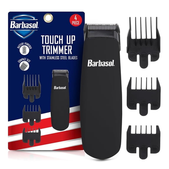 Barbasol Touch Up Beard Trimmer for Men w/ Stainless Steel Blades and 3 Guide Combs, Black
