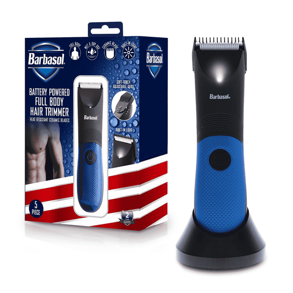 Barbasol Battery Powered Body Hair Trimmer for Men with Guide Shield and Built-in Light, Wet and Dry Use