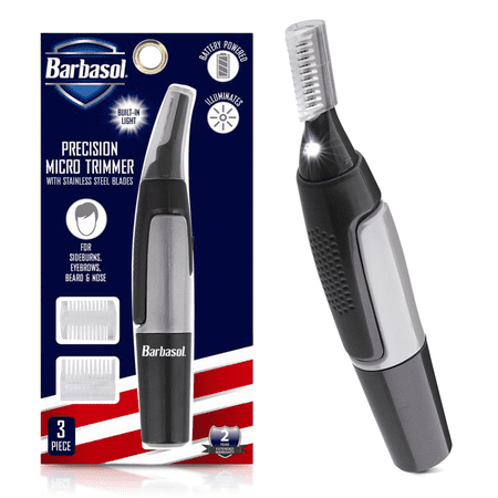 Barbasol Battery Powered Precision Micro Trimmer with Built-in LED Light and Non-Slip Grip LED Micro Precision Ear and Nose Hair Trimmer