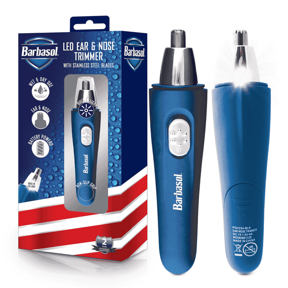 Barbasol Nose Hair Trimmer for Men and Women, Electric Ear & Nose Hair Trimmer with Built-In LED Light, Wet & Dry Grooming, Non-Slip Grip