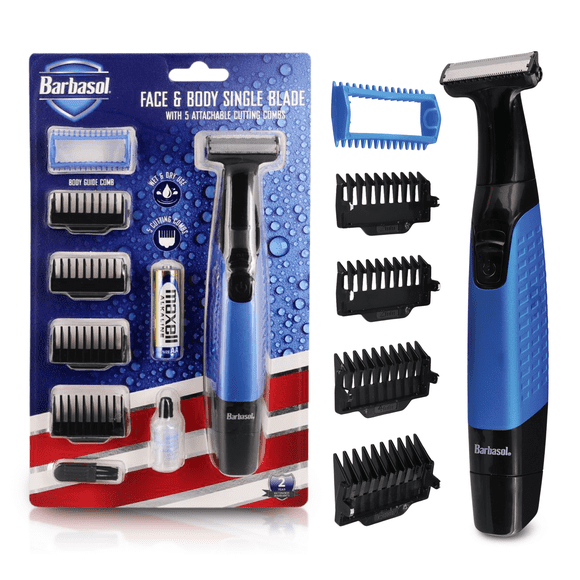 Barbasol Powered Single Stainless-Steel Blade with Body Grooming Comb, Use It Wet/Dry in the Shower or Out for Any Male
