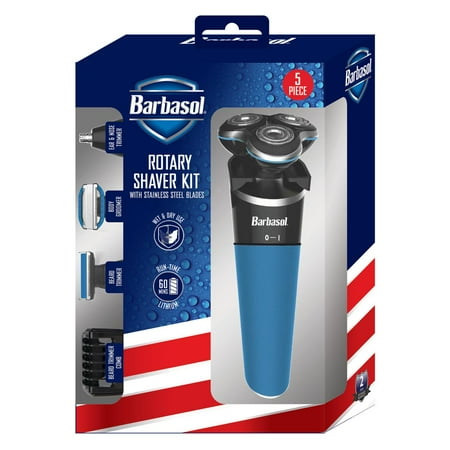 Barbasol - 5 in 1 Rechargeable Wet/Dry Kit w/ Rotary Shaver, Ear/Nose Trimmer, Body Groomer, Beard Trimmer & Beard Trimmer Comb - Blue