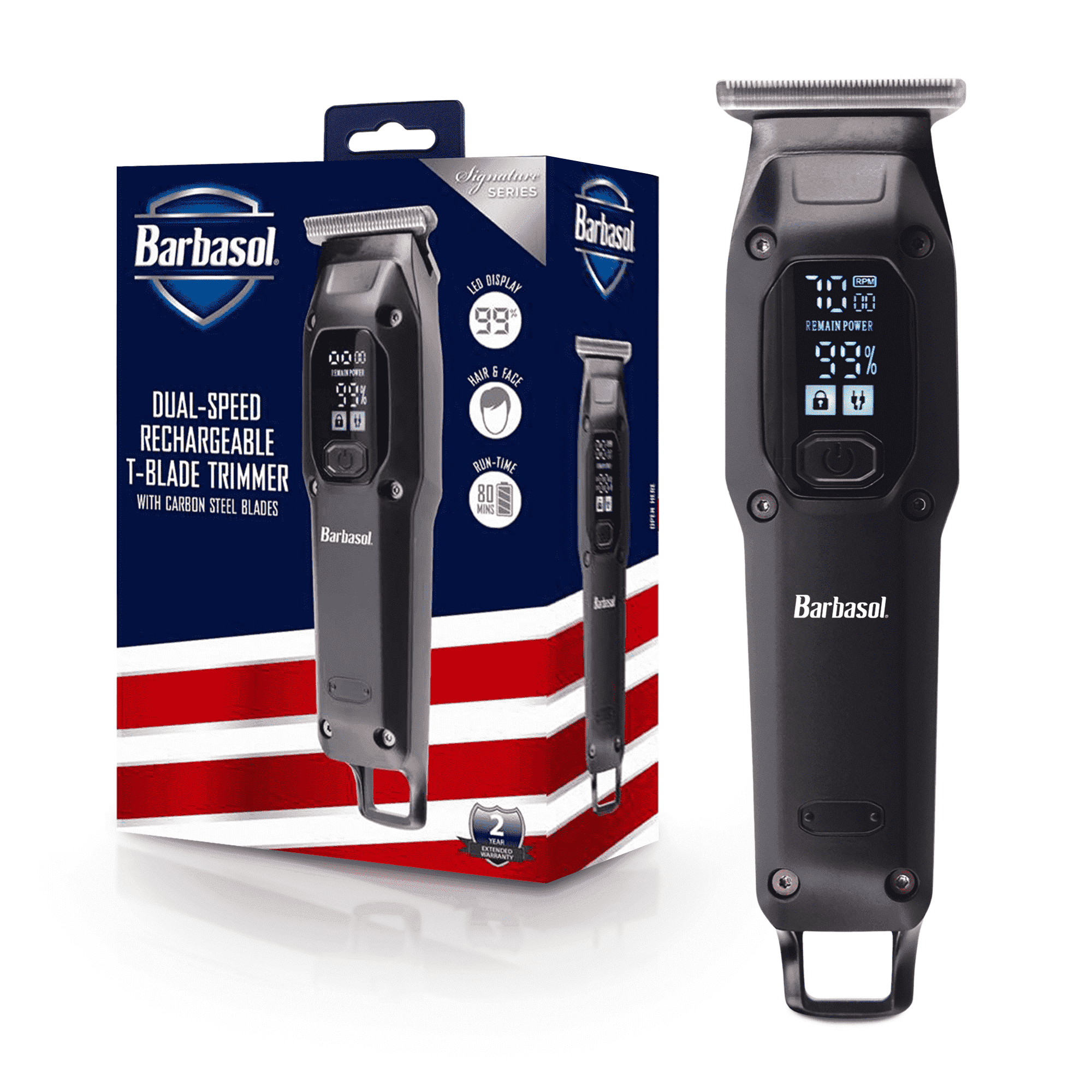 Barbasol Rechargeable T-Blade Beard Trimmer for Men, Electric Shaver with 2 Cutting Speeds, Black