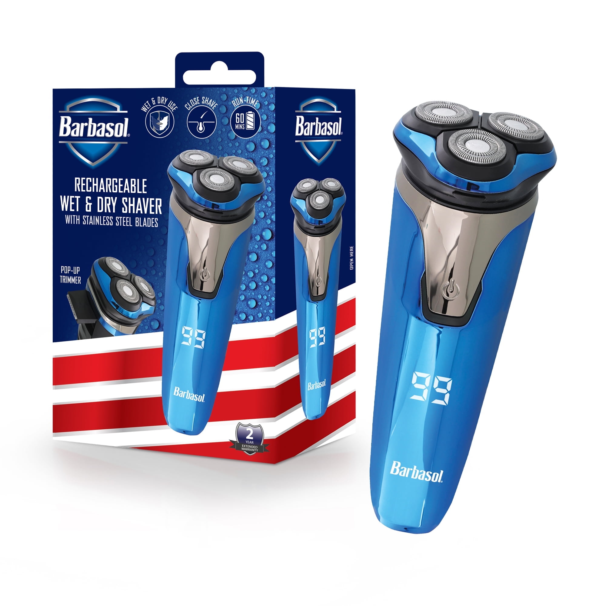 Barbasol Rechargeable Wet & Dry Rotary Electric Shaver for Men with LCD Display