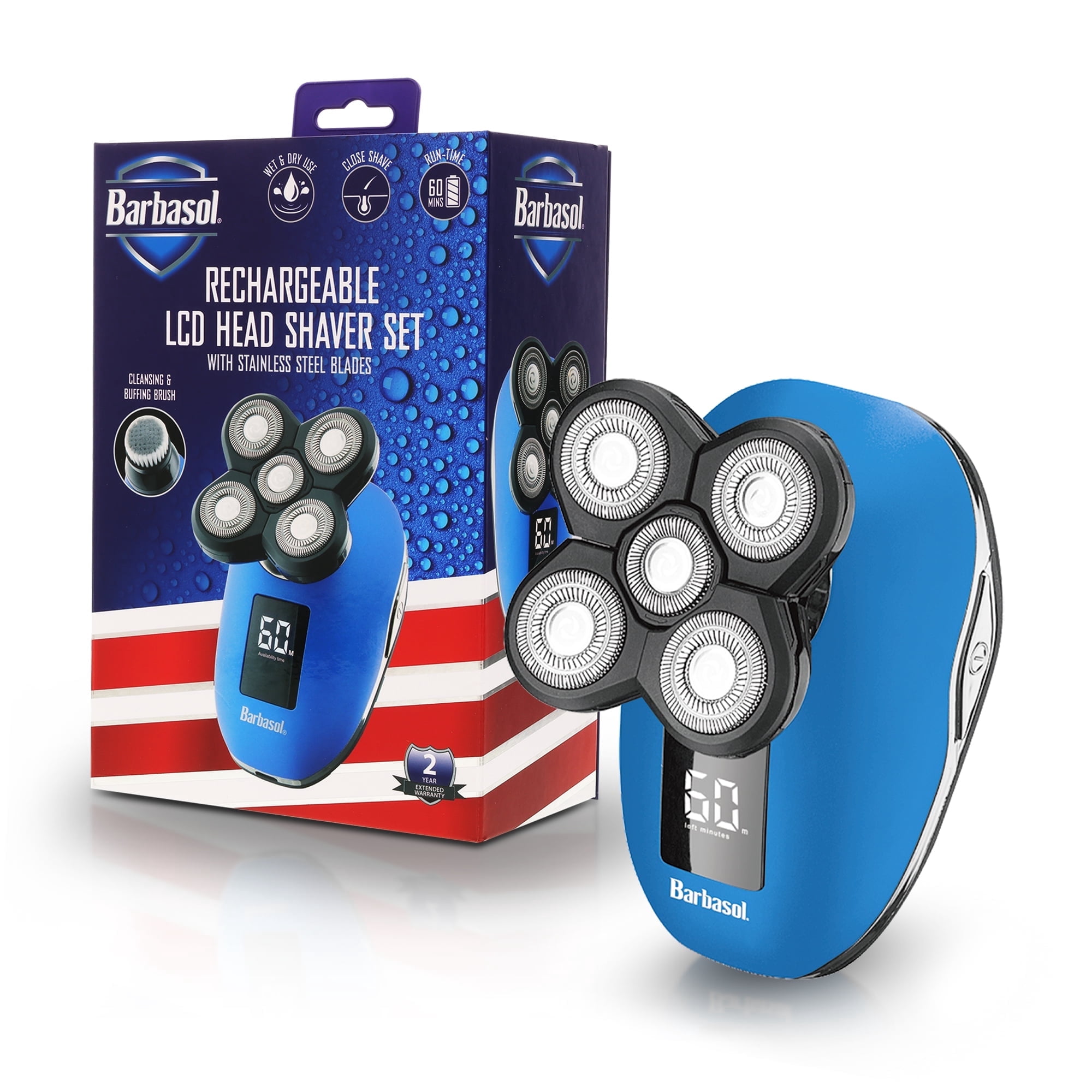 Barbasol Signature LCD 5 Electric Head Shaver for Men, Wet & Dry Use with Polishing Brush