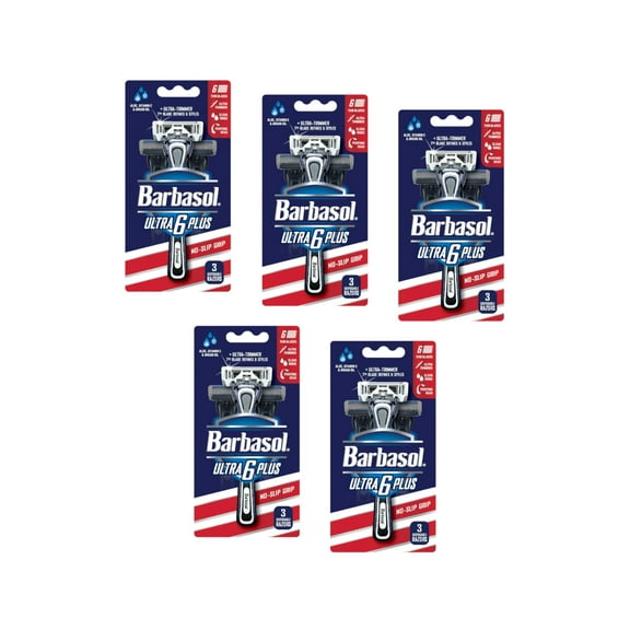 Barbasol Ultra 6 Plus Disposable Razors (3 Count) - Pack of 5