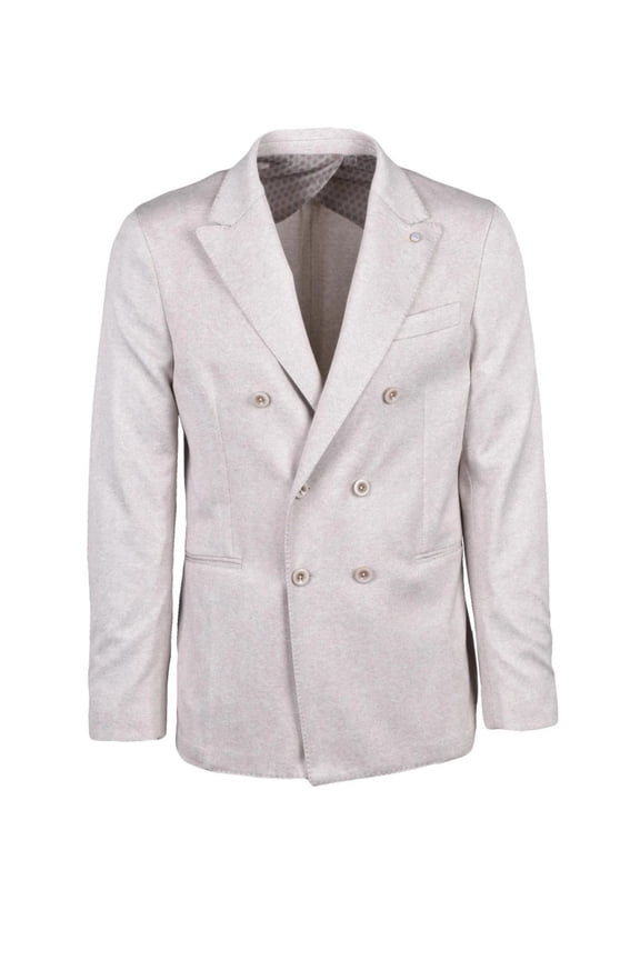 Beige Viscose Polyester Elastane Double-Breasted Jacket (Men's)