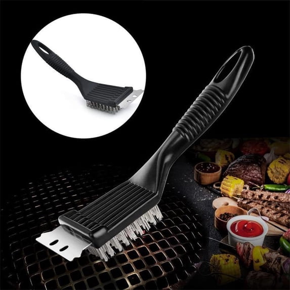 Barbecue Brush Non Slip, QQZ Durable Stainless Steel Grill Cleaning Brush, Efficient Scraper BBQ Tool Set for Oven Outdoor Grilling 2PCS