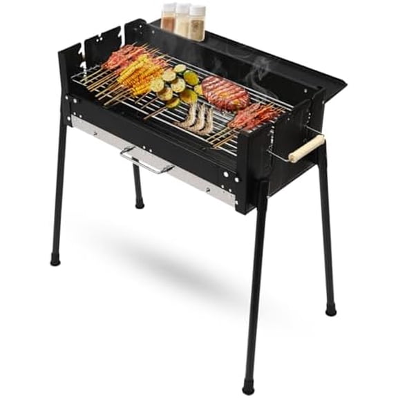 Barbecue Charcoal Grill, 27 inch Outdoor BBQ Grill 201 Stainless Steel Portable Grill Folding Portable BBQ Tool Kits, Square Cooking Surface for Party Camping Picnics, Black$$Garden & Patio