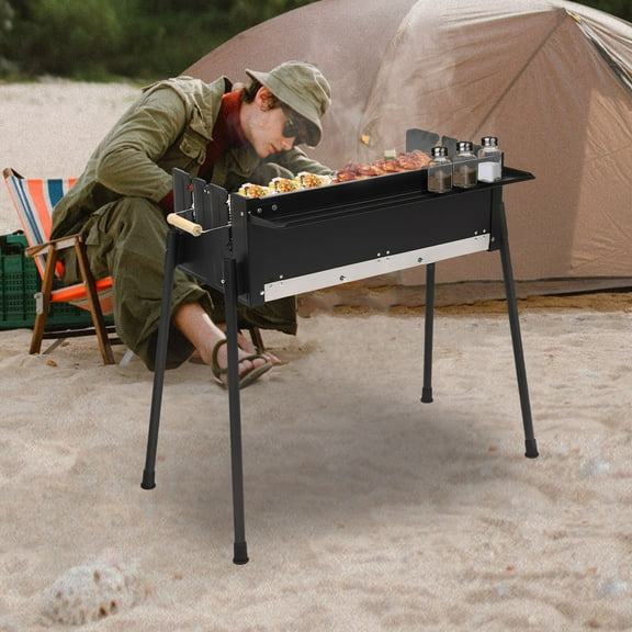 Barbecue Charcoal Grill, 3-Level Adjustable Height & Foldable Portable Outdoor BBQ for 3-8 People