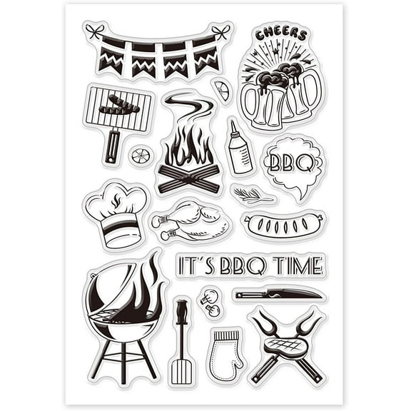 Barbecue Clear Stamps Let's BBQ Transparent Silicone Stamp Seal for Card Making Decoration and Scrapbooking Silver DIY