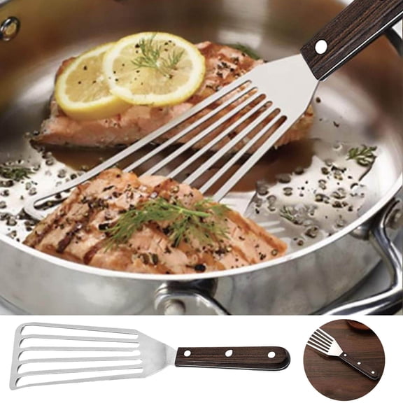 Barbecue Clips1 Stainless Steel Fish Turner Thin Edge Design Spatula with Heat Handle for Turning Flipping Frying Grilling Kitchen, Black