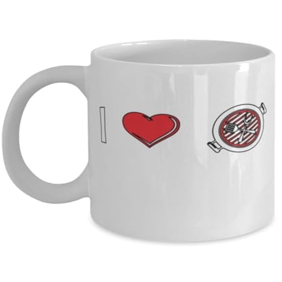 Barbecue 11 oz Coffee Mug - I Love Grill Illustration White Ceramic Gift