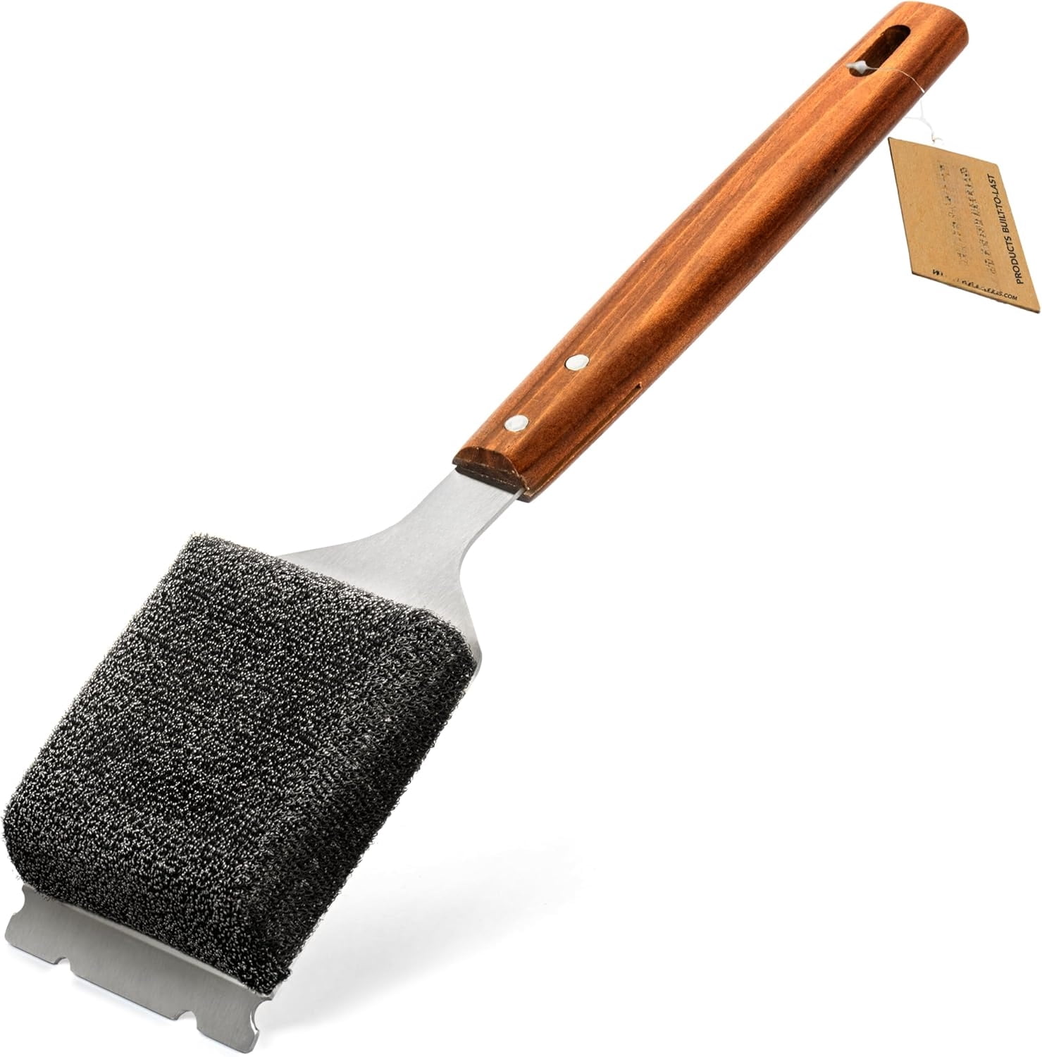 For Barbecue – Extended Large Wooden Handle with Replaceable Head, No Scratch BBQ Cleaning Accessories for Outdoor Grills – Bristle Free Grill Brush and Scraper