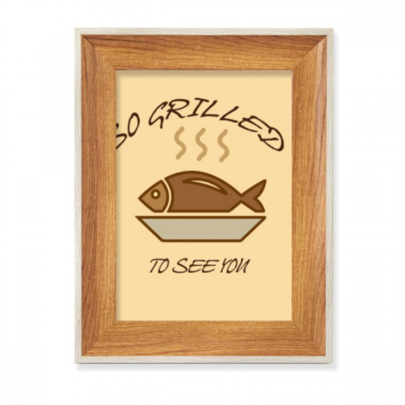 Barbecue Food Fish Fragrance Happy Desktop Wooden Photo Frame Display Picture Art Painting Multiple Sets