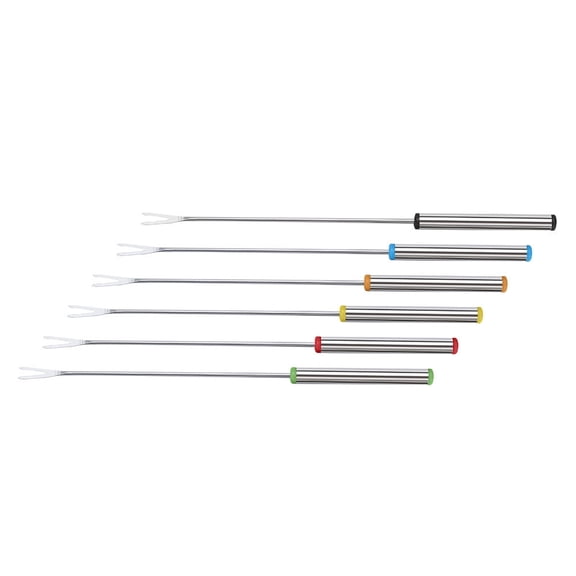 Barbecue Fork,6Pc Stainless Steel Fondue Forks,Cheese Fondue Sticks Smore Sticks with Stainless Steel Handle Heat Resistant for Chocolate Fountain Cheese Fondue Roast Marshmallows Fruits(Silver)