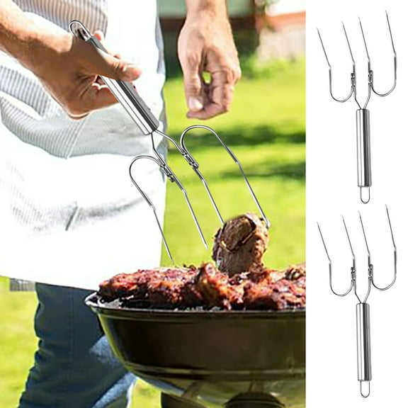 Barbecue Forks 2-Pack 4-Prong Stainless Steel Meat Lifter for Grilling Carving Transfer and Serving - Outdoor Kitchen Barbeque Tools for Turkey Roast Pork Chicken 2PCS
