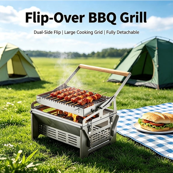 Barbecue Grate, Stainless Steel Detachable Frame with 360 Degree Rotation, Portable Structure for Outdoor and Household Application, Rotating Grill Rack