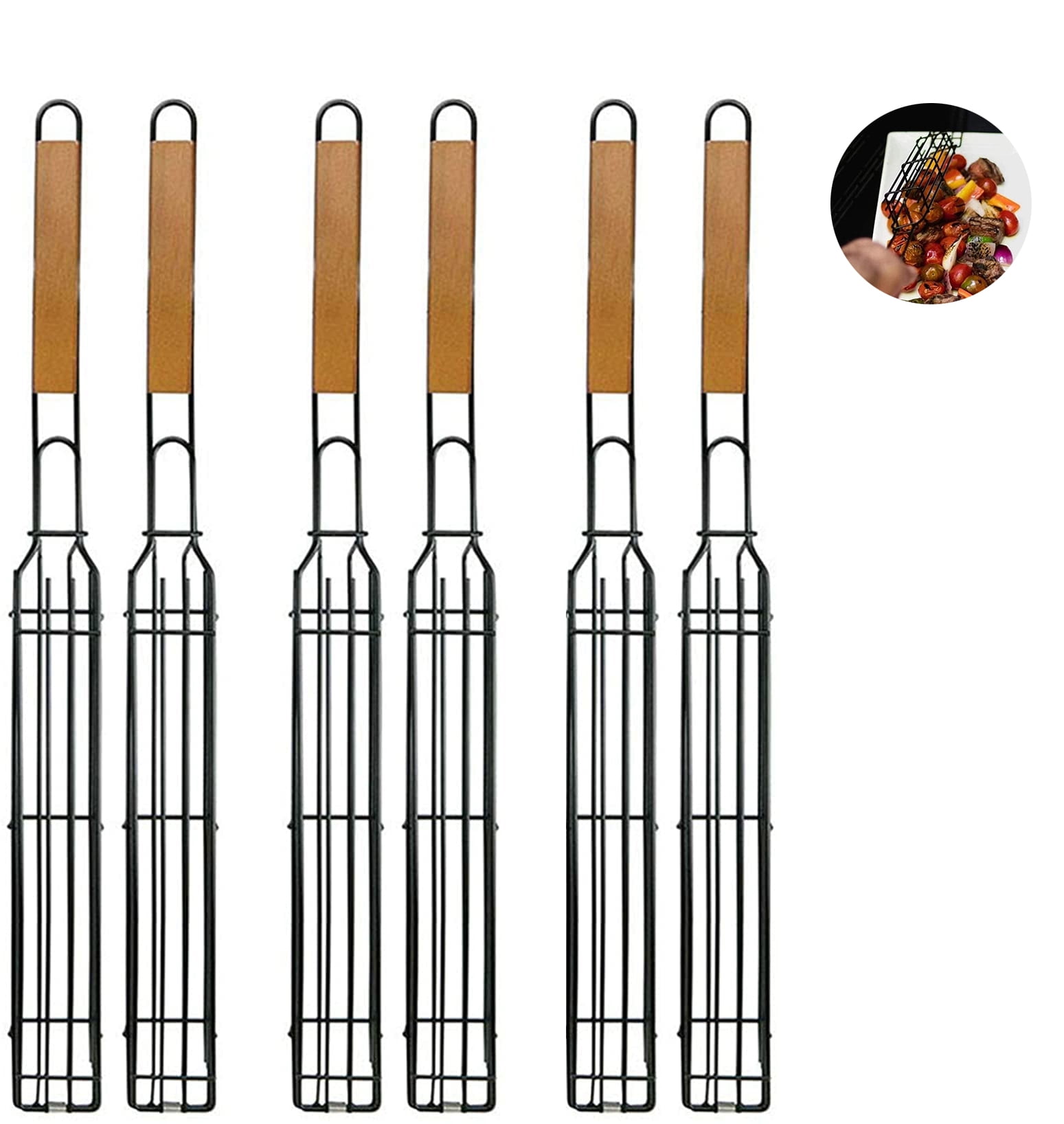 Barbecue Grill Basket NonStick Single Kabob Kebab Baskets BBQ Skewers Square Grill Mesh with