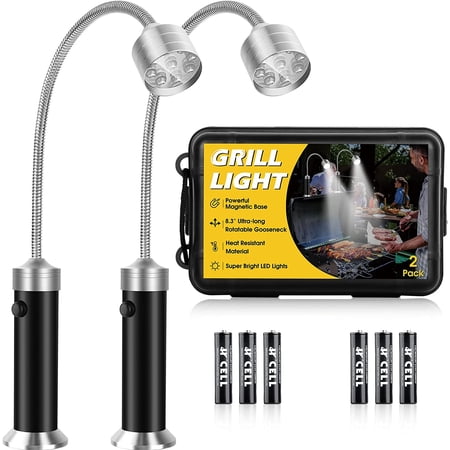 Barbecue Grill Lights, Grilling Gifts for Men Dad, BBQ Accessories Outdoor, Lamps with Magnetic Base, Super Bright LED, 360 Degree Flexible Gooseneck, Stocking Stuffers, Pack of 2