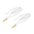 thumbnail image 1 of Barbecue Grilling Basket Iron Metal Fish Grill Basket with Wood Handle Non-Stick BBQ Clip Net Outdoor Barbecue Tool for Camping Picnic 2PCS, 22*1.77 Inch, 1 of 7