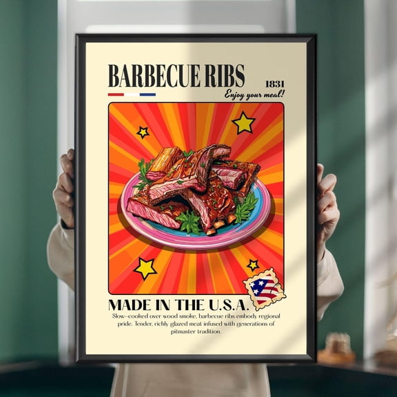 Barbecue Ribs Retro Food Poster, Unframed Paper Poster 8x10in