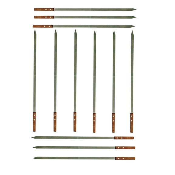 Barbecue Skewers Flat Half inch BBQ Outdoor Grill Skewer Stainless Steel with Solid Wood Handle for Grilling Brazilian Style Kebob Koubideh Persian Turkish Kebab ½” wide and ~24” long (12 Pcs)
