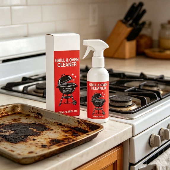 Barbecue Stove Cleaner 100ml, Penetrates Burnt Oil and Carbides, Safe for Stainless Steel Ceramic Coating, Low Odor Lemon Scent, Multi-Purpose for Ovens and Baking Pans