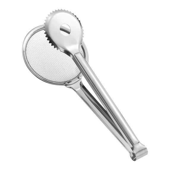 Barbecue Tongs Stainless Steel Cooking Tongs | Fine Mesh Strainer | Pasta Spaghetti Noodle Spoon | Double Sided Bread Clamp | Ergonomic Handle | 1x Frying Pincer Included