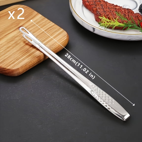 Barbecue Tongs Stainless Steel Tongs Kitchen Lengthened Food Tongs Roast Meat Shop Special Purpose Clipper Steak Tongs 2 pack (28cm/11.02in)