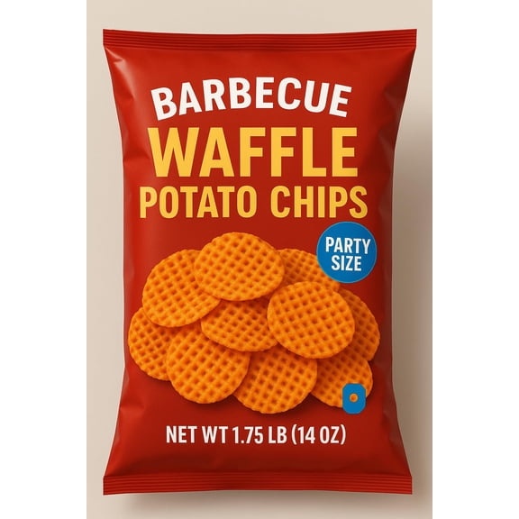Barbecue Waffle Potato Chips, 1.75 LB Bag Crispy BBQ Flavored Wavy Potato Chips Snack, 14 Ounce Family Size Pack for Parties, Picnics, and Sharing 527093