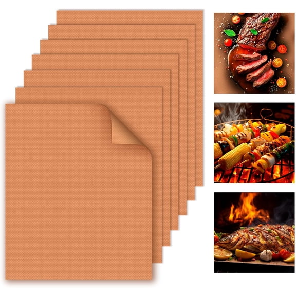 Barbecue mat for outdoor grill, copper 7pcs barbecue mat, 15.75 x 13 ", heavy duty, reusable and easy to clean-gas charcoal and electric grill