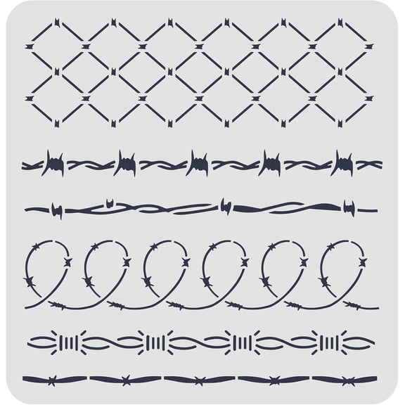Barbed Wire DIY Stencil - 11.8x11.8inch 6 Style Iron Gauze Drawing Template for Wall Painting Reusable Mylar Craft Window Chalk Signs