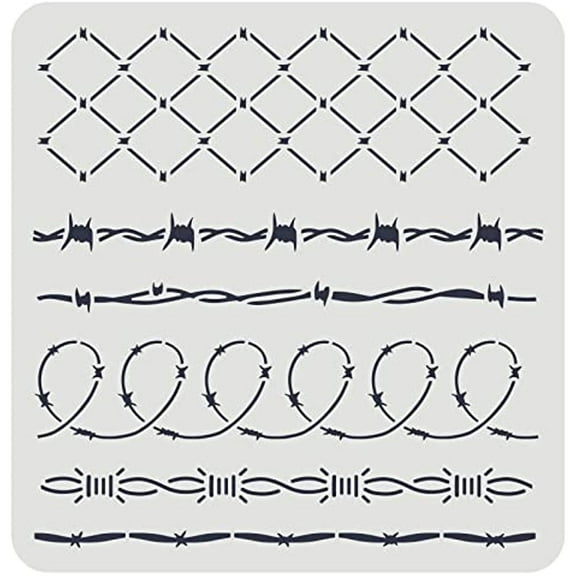 Barbed Wire DIY Stencils Wall Painting Stencil 11.8x11.8inch 6 Style Iron Gauze Drawing Stencils Reusable Mylar DIY Painting Template Chalk Signs Stencils for Painting Craft Window Wall